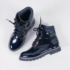 Vintage Y2K 90s Esprit Women's Black Patent Lace Up Ankle Boot Size 7